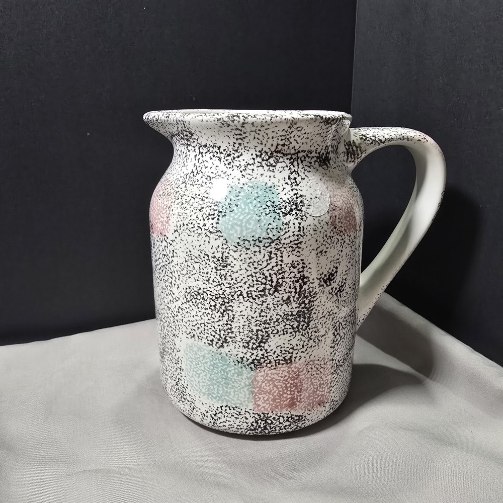 Guyroc Speckled Sponge Pitcher Multi-Color Ceramic Pottery w Abstract Designs